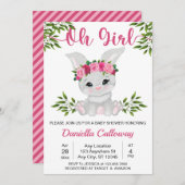Baby Girl Pink Floral Bunny Baby Dusche Einladung (Vorne/Hinten)