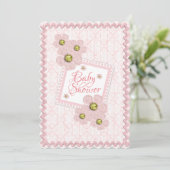 Baby Girl Pink Floral Damask Rick Rack Baby Dusche Einladung (Stehend Vorderseite)