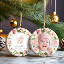 Baby Girl Pink Floral Erstes Weihnachtsfest Foto