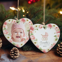 Baby Girl Pink Floral Erstes Weihnachtsfest Foto Keramik Ornament