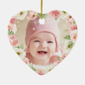 Baby Girl Pink Floral Erstes Weihnachtsfest Foto Keramik Ornament (Hinten)
