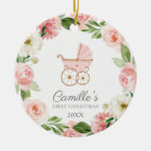 Baby Girl Pink Floral Erstes Weihnachtsfest Foto Keramik Ornament (Vorne)