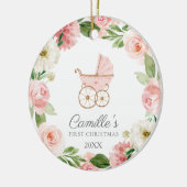 Baby Girl Pink Floral Erstes Weihnachtsfest Foto Keramik Ornament (Links)