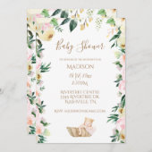 Baby Girl Pink Floral Script Elegant Baby Shower Einladung (Vorne/Hinten)
