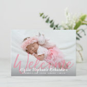 Baby Girl Pink Foto Willkommensankündigung Einladung (Stehend Vorderseite)