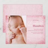 Baby Girl Pink Geburtsankündigung Ankündigung (Vorne/Hinten)