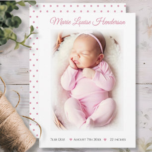 Baby Girl Pink Geburtskarte Ankündigung