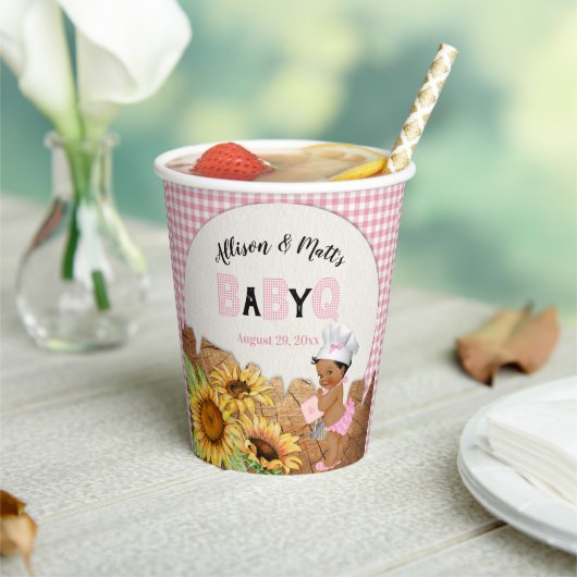 Baby Girl Pink Gingham Sunflowers Baby Q GRILLEN P Pappbecher (In Situ)
