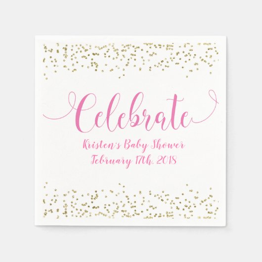 Baby Girl Pink Gold Confetti Celebrate Party Serviette (Vorderseite)