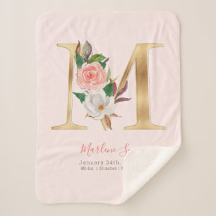 Baby Girl pink & gold Geburtsstatistiken - Letter  Sherpadecke