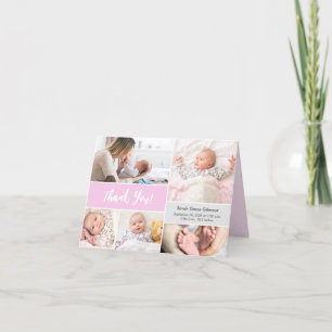 Baby Girl Pink Gray Custom Foto Collage Dankeskarte