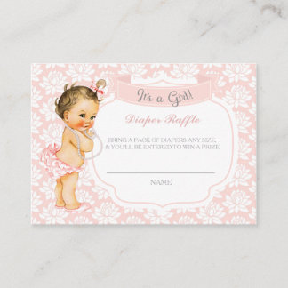 Baby Girl Pink Gray Diaper Raffle Ticket Begleitkarte