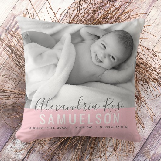 BABY Girl Pink Keepake Name Geburtsdatum FOTO Kissen