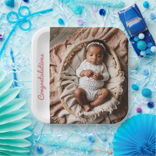 Baby Girl pink Party Foto Glückwünsche Pappteller (Party)