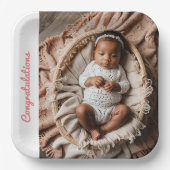 Baby Girl pink Party Foto Glückwünsche Pappteller (Vorderseite)