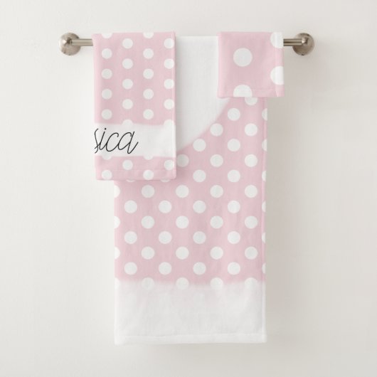 Baby Girl Pink Polka Dot Muster Monogramm Name Badhandtuch Set (Insitu)