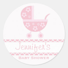 Baby Girl Pink Pram Stroller Babyaufkleber Runder Aufkleber