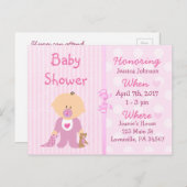 Baby Girl Pink Puppe Kinderdusche Einladung (Vorne/Hinten)