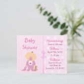 Baby Girl Pink Puppe Kinderdusche Einladung (Stehend Vorderseite)