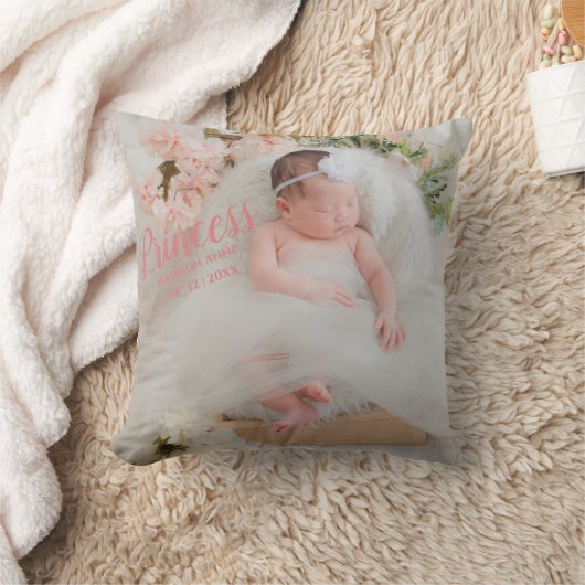 Baby Girl Pink Script Foto Birth Keepake Kissen (Decke)