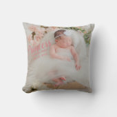 Baby Girl Pink Script Foto Birth Keepake Kissen (Vorderseite)