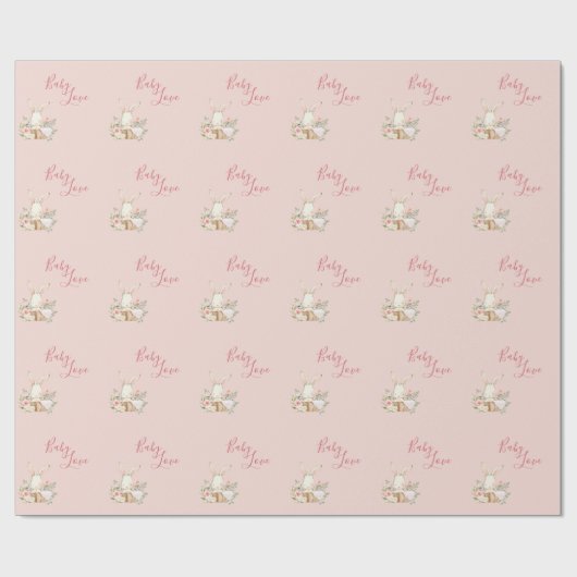 Baby Girl Pink Script Niedlich Elegant Baby Shower Geschenkpapier (Flach)