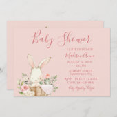 Baby Girl Pink Script Niedlich Elegant Bunny Baby Einladung (Vorne/Hinten)