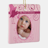 Baby Girl Pink Stork Birth Stats Foto Keramikornament (Rechts)