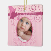 Baby Girl Pink Stork Birth Stats Foto Keramikornament (Links)