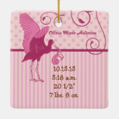 Baby Girl Pink Stork Birth Stats Foto Keramikornament (Rückseite)
