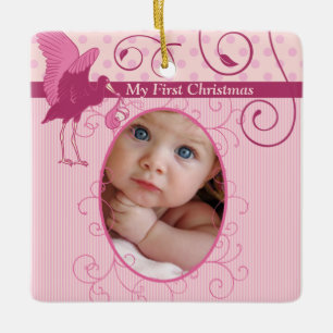 Baby Girl Pink Stork Birth Stats Foto Keramikornament