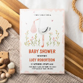 Baby Girl Pink Stork Blume Kinderdusche Einladung