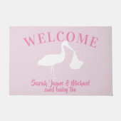 Baby Girl Pink Stork Welcome Kinderzimmer Doormat Fußmatte (Vorderseite)