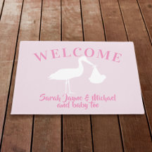 Baby Girl Pink Stork Welcome Kinderzimmer Doormat