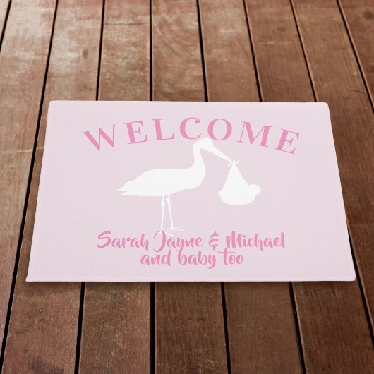 Baby Girl Pink Stork Welcome Kinderzimmer Doormat Fußmatte