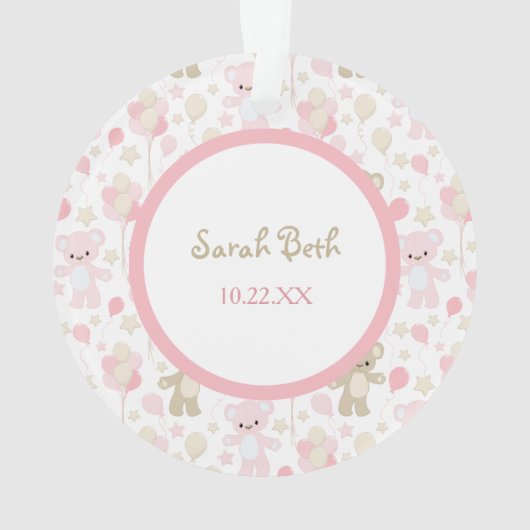 Baby Girl Pink Teddy Bear und Balloons Ornament (Rückseite)