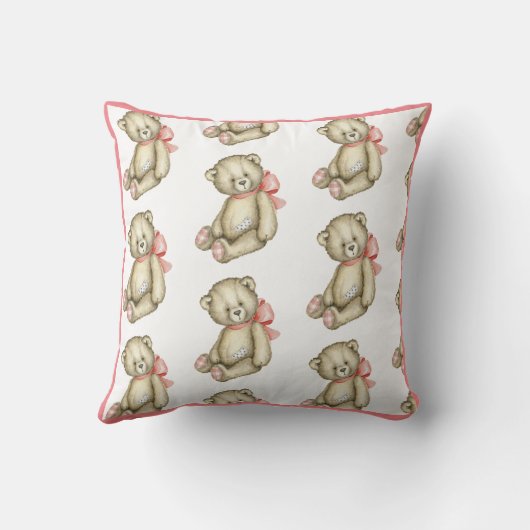 Baby Girl Pink Teddy Bear Watercolor Kissen (Rückseite)