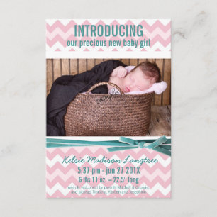 Baby Girl Pink und Aquamarines Zickzack Foto Ankündigung