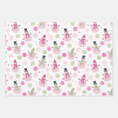 Baby Girl Pink Weihnachtsschneemänner und Schneefl Geschenkpapier Set (Vorderseite)
