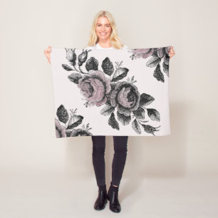 Baby Girl Pink White Black Viktorianisch Rose Must Fleecedecke