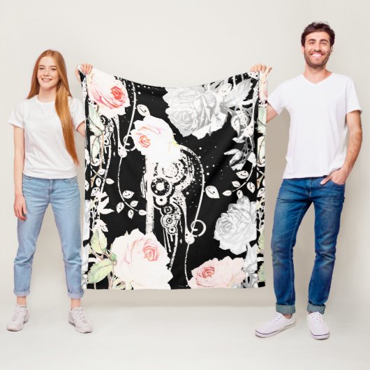 Baby Girl Pink White Black Viktorianisch Rose Must Fleecedecke (Beispiel)