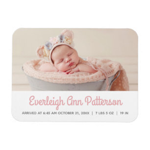 Baby Girl Pink White Foto Birth Announcement Magnet