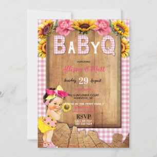 Baby Girl Pink Yellow Sunflower Baby Q Barbecue Einladung