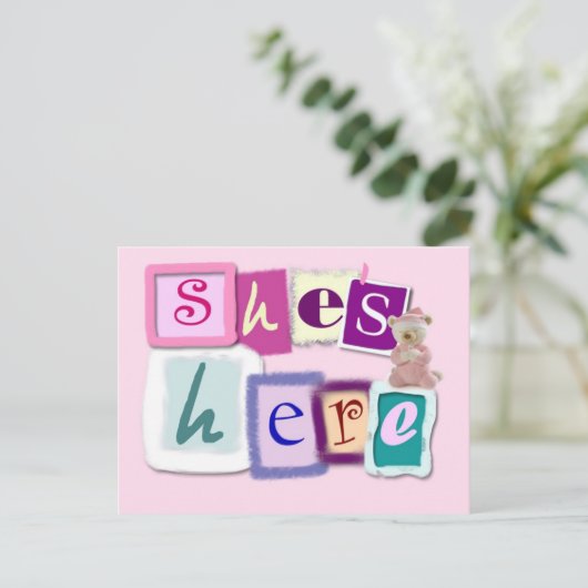 Baby Girl Postcard Ankündigung (Stehend Vorderseite)