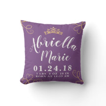 Baby Girl Princess Birth Stats Pillow