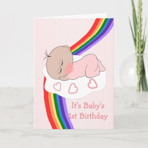Baby Girl Rainbow 1. Geburtstag Karte