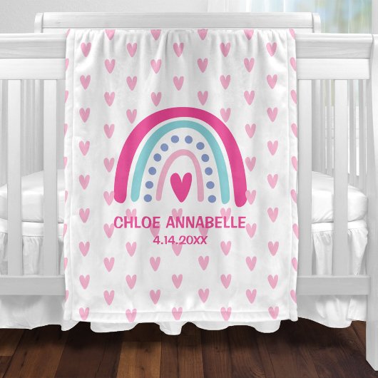Baby Girl Rainbow and Hearts Personalized Fleecedecke