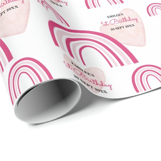 Baby Girl Rainbows and Hearts (Hot Pink) Geschenkpapier (Rolleneckpunkt)