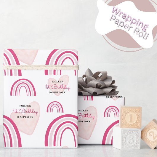 Baby Girl Rainbows and Hearts (Hot Pink) Geschenkpapier