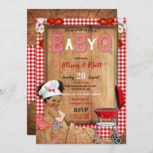 Baby Girl Red Gingham Wood Blume Baby Q Barbecue Einladung
